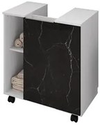 Gabinete Para Banheiro 55cm 1 Porta Com Rodízios Pequin Branco/Nero -