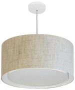 Lustre Pendente Cilíndrico Duplo Md-4288 Cúpula em Tecido 50x30cm Rustico Bege - Bivolt