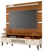 Kit Painel de TV e Bancada 160cm Arcade Nature/Off White - Mobler - Marrom