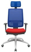 Cadeira Office Brizza Tela Azul Com Encosto Assento Aero Vermelho Autocompensador 126cm - 63131 Sun House