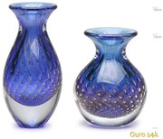 Par de Vasos Mini Tela Azul com Ouro Murano Cristais Cadoro