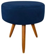 Puff Banqueta Berlim Redondo Suede Azul Marinho Pés Castanho D'Rossi