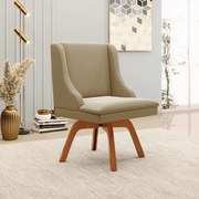 Cadeira Decorativa Sala de Jantar Base Giratória de Madeira Firenze Suede Nude/Natural G19 - Gran Belo