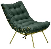 Poltrona Decorativa Sala de Estar Abel Base de Ferro Dourada Suede Verde G41 - Gran Belo