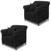 Kit 2 Poltronas Decorativas com 2 Almofadas Armstrong Suede Preto G63 - Gran Belo