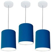 Kit/3 Lustre Pendente Cilíndrico Md-4012 Cúpula em Tecido 18x25cm Azul Marinho - Bivolt