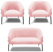 Namoradeira e 2 Poltronas Pé de Ferro Preto Stella Suede D03 - D'Rossi - Rosa Bebê