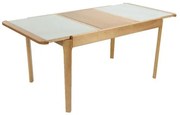 Mesa Elástica Izza Tampo de Vidro Fendi Claro e Base Madeira Cor Amêndoa 1,40cm - 69370 Sun House