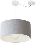 Lustre Pendente Cilíndrico Com Desvio Md-4228 Cúpula em Tecido 45x25cm Rustico Cinza - Bivolt