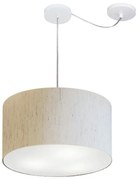 Lustre Pendente Cilíndrico Com Desvio Linho Bege MJ-4163 Para Mesa de Jantar e Estar