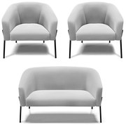 Namoradeira e 2 Poltronas Pé de Ferro Preto Stella Suede D03 - D'Rossi - Cinza