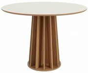 Mesa Jantar Nature TM71 Tampo Off White com Base Cone Ripada Freijo 105 cm - 67986 Sun House