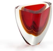 Vaso Triangular nº 4 Bicolor Vermelho com Âmbar Murano Cristais Cadoro