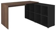 Mesa Escrivaninha em L 140x130cm 8 Nichos Eron A06 Ipê/Preto - Mpozena