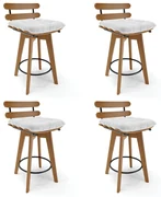 Kit 04 Banquetas Giratória Costela Corano Base Madeira MA70 - D'Rossi - Branco