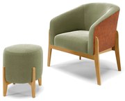 Poltrona e Puff Decorativo Base Madeira Stella PU Nozes/Bouclê D03 - D'Rossi - Pistache