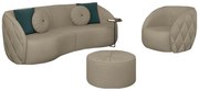 Conjunto Decorativo Sofá 240cm e Poltrona Clarke com Puff Round PU Bege G45 - Gran Belo