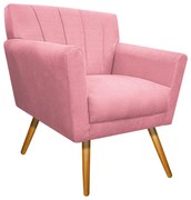 Poltrona Laura Pés Palito Mel Suede Rosa Bebê - ADJ Decor