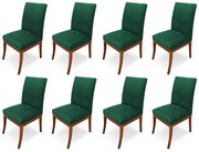 Conjunto 8 Cadeiras Raquel para Sala de Jantar Base de Eucalipto Suede Verde Bandeira