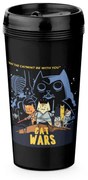 Copo Viagem 520ml Preto Cat Wars Gatos Geek Nerd