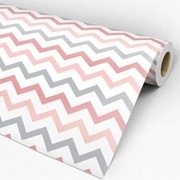 Papel de Parede Chevron Rosa Creme Cinza e Branco