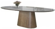 Mesa de Jantar Versa Oval Vidro Titanium Base Nogueira 220cm - 73925 Sun House