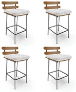 Kit 04 Banquetas Costela Corano Base Metálica Preto - D'Rossi - Branco