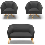 Namoradeira e 2 Poltronas Giratória MA30 Stella Sintético D03 - D'Rossi - Preto