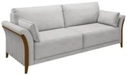 Sofá Living 3 Lugares 222cm Pés Madeira Roya Z32 Veludo Cinza - Mpozen