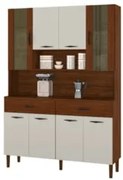 Armário de Cozinha Compacta 121cm Bruna Z06 Nogueira/Off White/Ripado