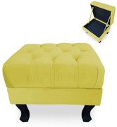 Puff Baú Decorativo Capitonê Luis XV 40x50cm Suede Amarelo - Sheep Estofados - Amarelo