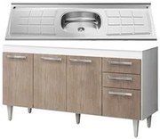 Balcão Gabinete Lis com Pia Inox 150cm 4 Portas L03 Branco/Castanho -