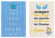 Kit 2 Placas Decorativas em MDF Aqui Dorme Um Principe e Oração Santo Anjo 28,5X19 cm - D'Rossi