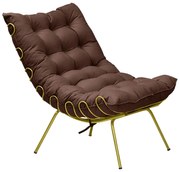 Poltrona Decorativa Sala de Estar Abel Base de Ferro Dourada Suede Chocolate G41 - Gran Belo