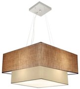 Lustre Pendente Quadrado Palha e Bege MJ-4347 Para Mesa de Jantar e Estar