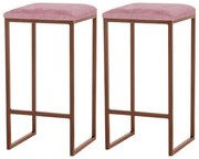 Kit 2 Banqueta Decorativa Billie Base Bronze Suede Rosa G41 - Gran Belo