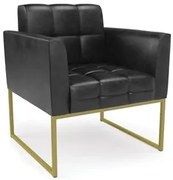 Poltrona Decorativa Base Industrial Dourado Ana Sintético PU Preto- Ib