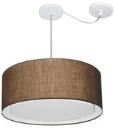 Lustre Pendente Cilíndrico Com Desvio Md-4314 Cúpula em Tecido 50x25cm Café - Bivolt