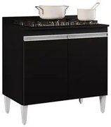 Balcão para Cooktop 80cm 2 Portas Flórida Preto - Lumil Móveis