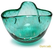 Vaso Trevo 3 Tela Verde com Ouro Murano Cristais Cadoro