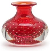 Vaso Mini Baixo Tela Vermelho com Ouro Murano Cristais Cadoro