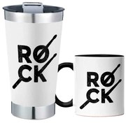 Kit Copo Térmico Com Abridor e Caneca Rock Baquetas Branco