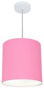 Lustre Pendente Cilíndrico Md-4036 Cúpula em Tecido 30x31cm Rosa Bebê - Bivolt