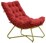 Poltrona Decorativa Sala de Estar Caim Base de Ferro Dourado Suede Vermelho G41 - Gran Belo