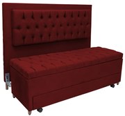 Cabeceira com Calçadeira Baú Casal 140cm Paris Capitonê Suede Bordô - Sheep Estofados - Vermelho escuro