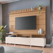 Home Painel Decorativo Alhambra TV até 70 Pol MDP/MDF Pés Rodízio Freijó/Off White G26 - Gran Belo