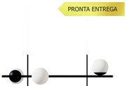 Pendente Marble Retângular 80X26Cm Alumínio E Globo Ø12Cm Fosco 3Xg9 -... (PRETO, FOSCO)