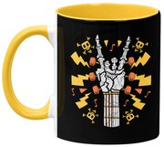 Caneca Caveira Esqueleto Guitarra Rock com Alça Amarela