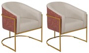 Kit 02 Poltronas Luiza Base de Ferro Dourado Corano Nozes e Linho Bege - ADJ Decor