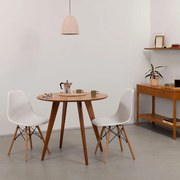 Conjunto Mesa Jantar Square Laminada Redonda Natural - 88cm + 2 Cadeiras Eiffel PP - Branco